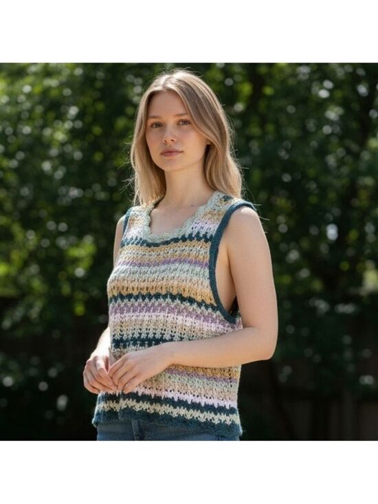 Universal Thread Tops - Universal Thread Crochet Tank Top Large Striped #TK1